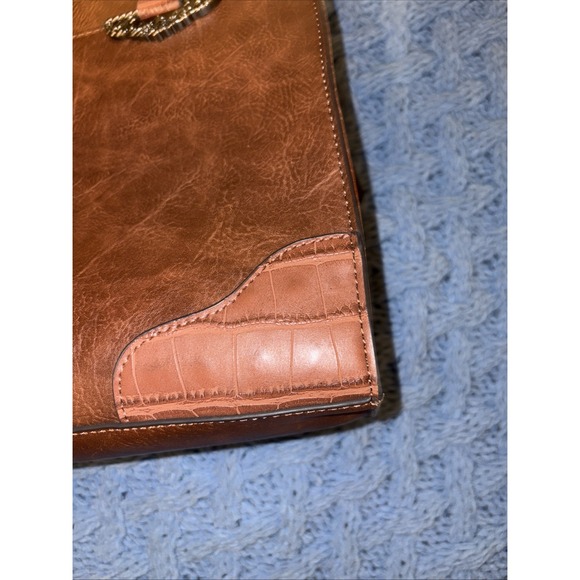 Bueno Of California Brown Mixed Media Satchel Faux Leather Western Handbag - Picture 3 of 7